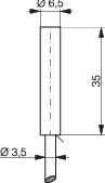 Dessin d'un objet cylindrique avec les dimensions suivantes : diamètre extérieur 6,5 mm, longueur 35 mm, diamètre intérieur 3,5 mm.