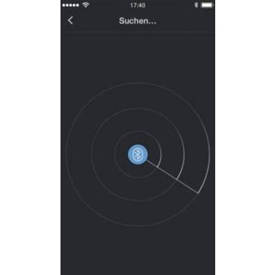 L'écran affiche une interface utilisateur pour rechercher un périphérique Bluetooth. Au centre, un symbole Bluetooth avec des ondes de recherche circulaires.