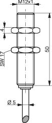 Dessin technique d'un boulon : Filetage M12x1, longueur 50 mm, diamètre 5 mm, largeur de clé SW17, encoches annulaires à 4 mm.