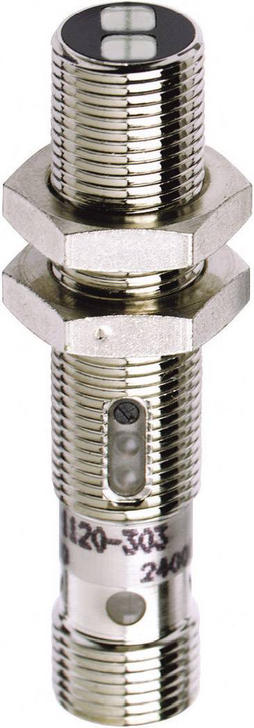 Capteur de proximité inductif cylindrique en métal avec deux écrous hexagonaux, adapté à la détection d'objets dans des applications industrielles.