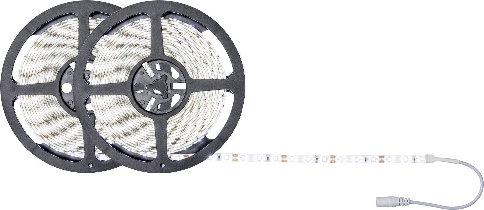 Deux rouleaux de bandes lumineuses LED, déroulés, avec une connexion de câble à droite. Idéal pour un éclairage décoratif.