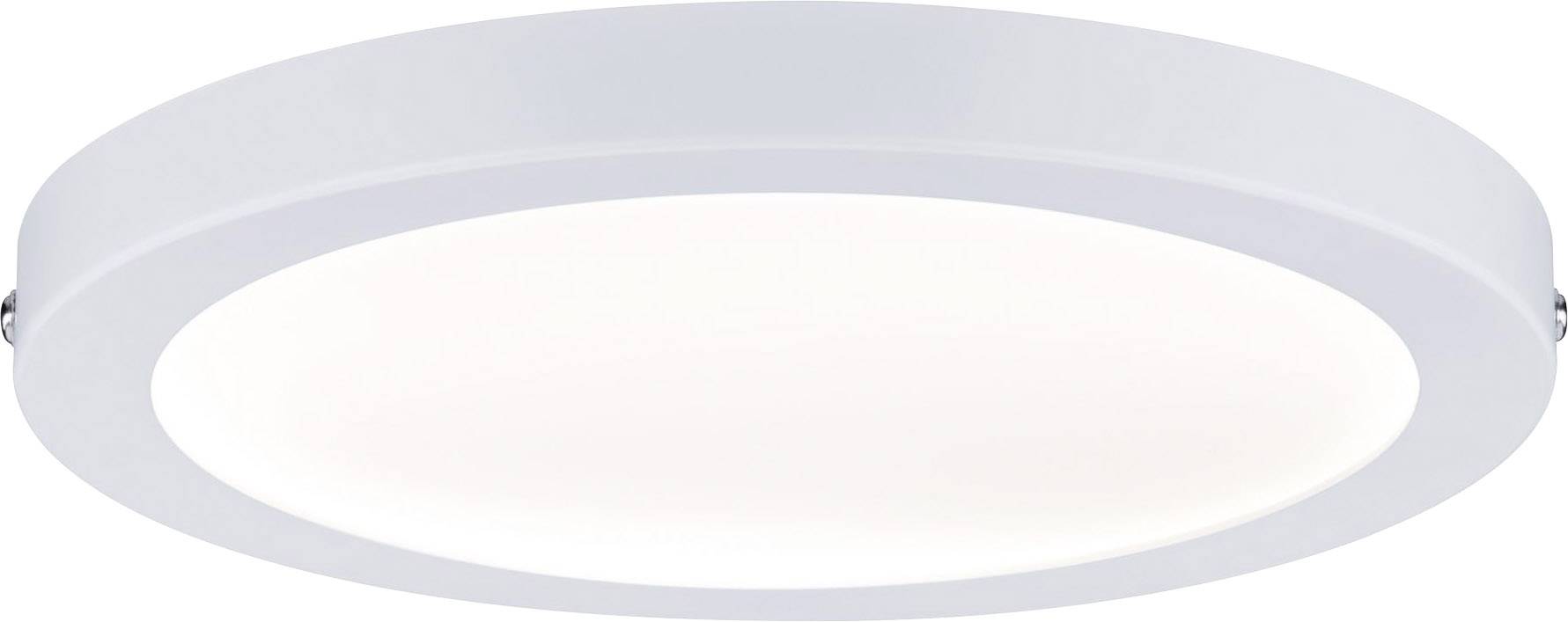 Plafonnier LED rond et plat, avec un bord blanc, émettant une lumière uniforme et diffuse pour un éclairage moderne et élégant.