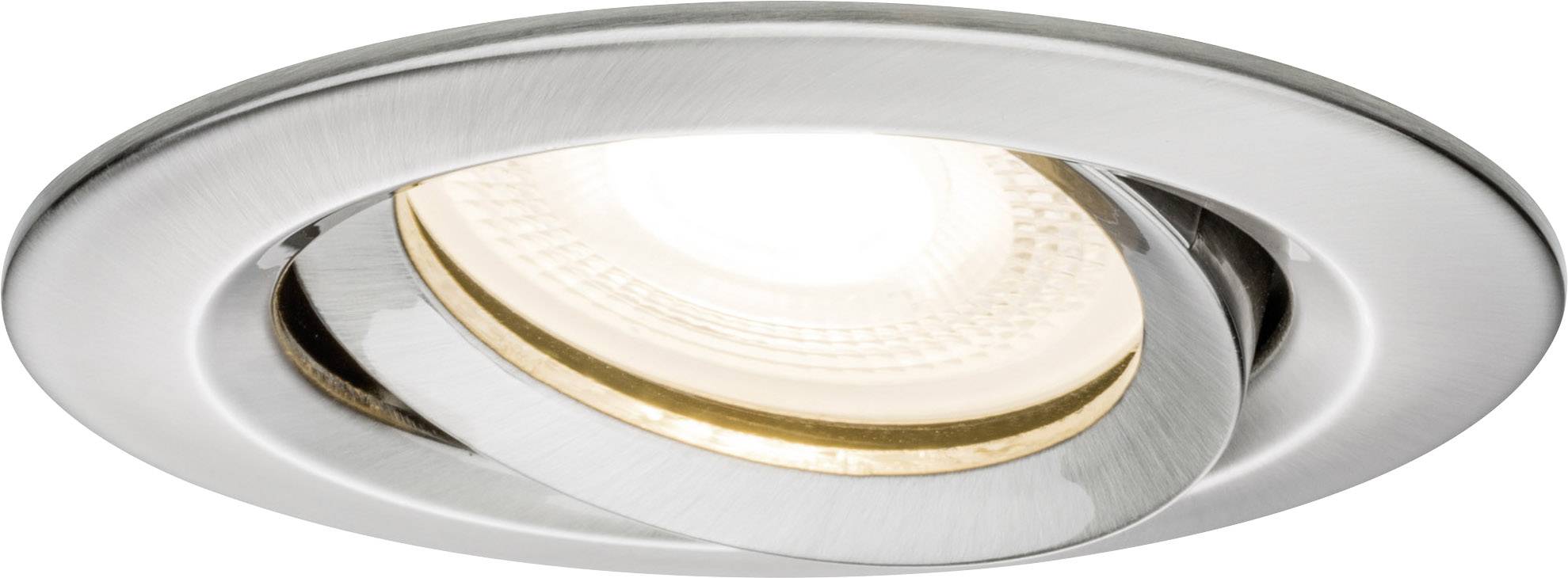 Spot encastrable rond avec finition argentée. La lampe est orientable et offre un éclairage puissant. Idéal pour un éclairage intérieur moderne.
