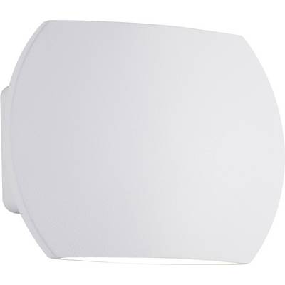 Lampe murale blanche, carrée, aux angles arrondis, au design épuré, fixée sur un mur blanc.