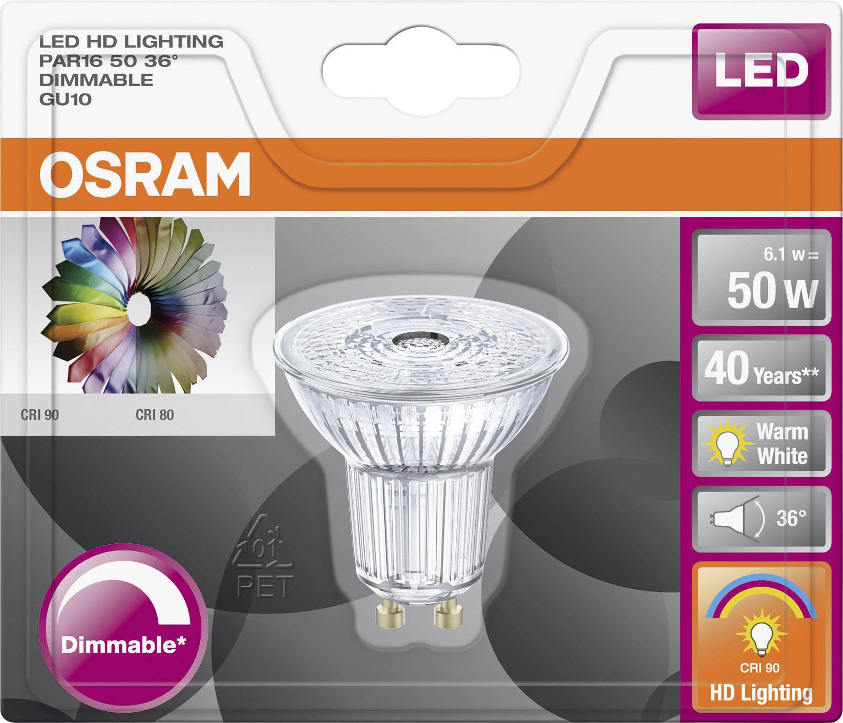Ampoule LED GU10 OSRAM 4058075035560 6.1 W = 50 W blanc chaud (Ø x L