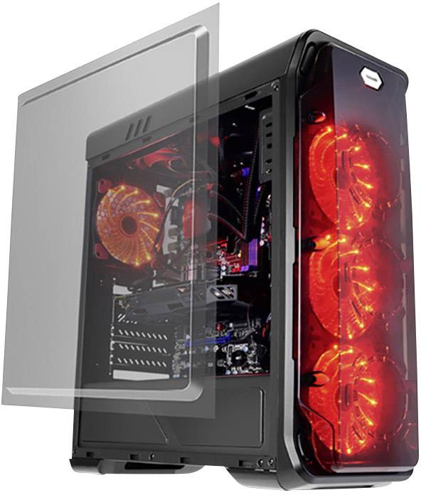 Tour midi LC Power LC-Power 988B Boîtier gaming noir 3 ventilateurs LED pré-installés, commande de ventilateur, filtre a-1
