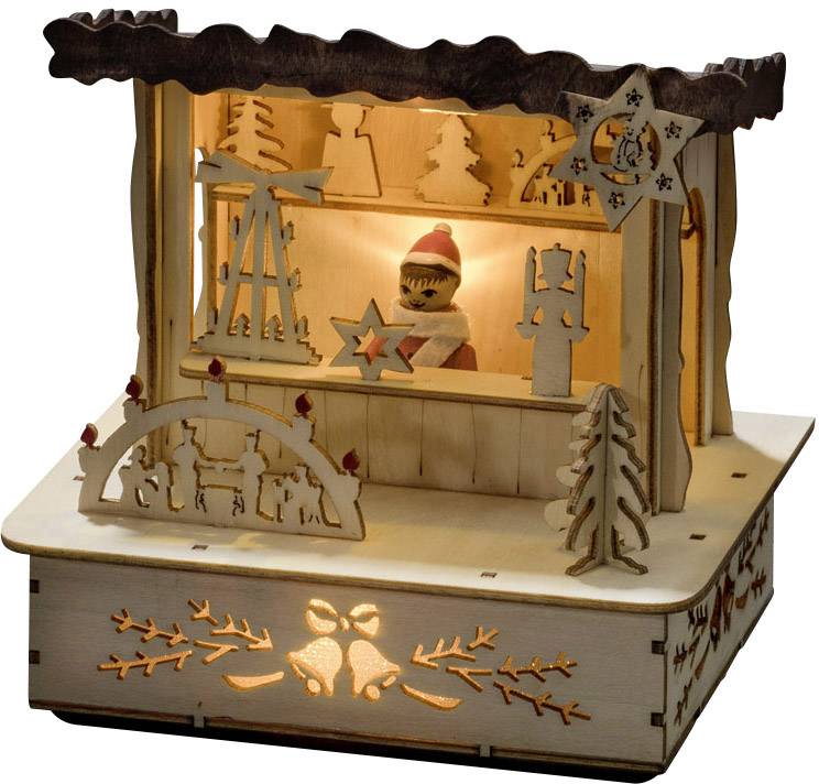 Konstsmide 2822-100 Figurine en bois marché blanc chaud LED naturel, marron émission de lumière indirecte, avec interrup-3