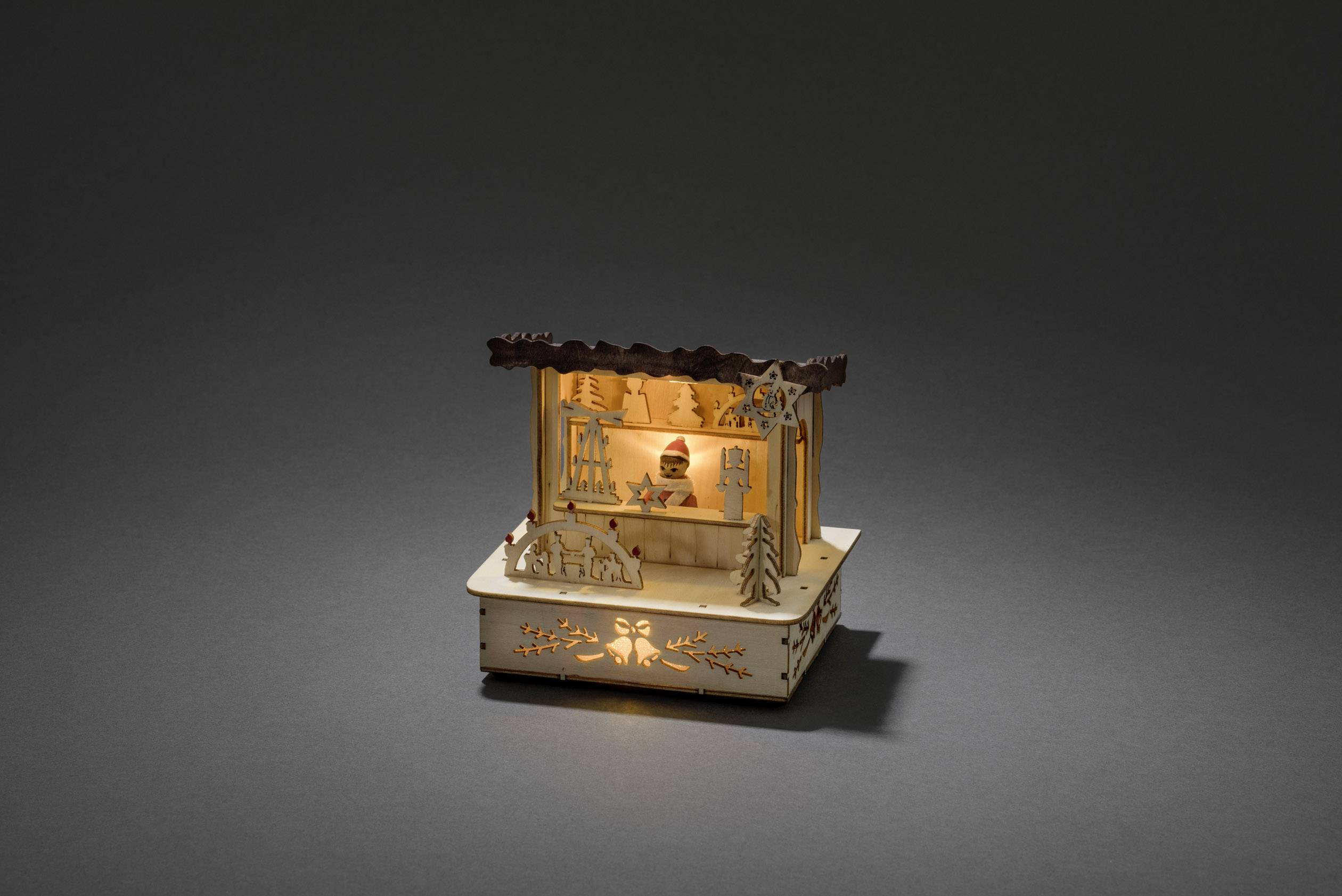 Konstsmide 2822-100 Figurine en bois marché blanc chaud LED naturel, marron émission de lumière indirecte, avec interrup-1