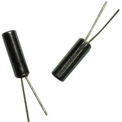 Deux composants cylindriques noirs avec deux pattes métalliques chacun ; probablement des composants électroniques sur un fond blanc.