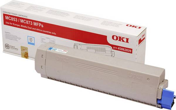 OKI Toner MC853 MC873 d'origine  cyan 7300 pages 45862839