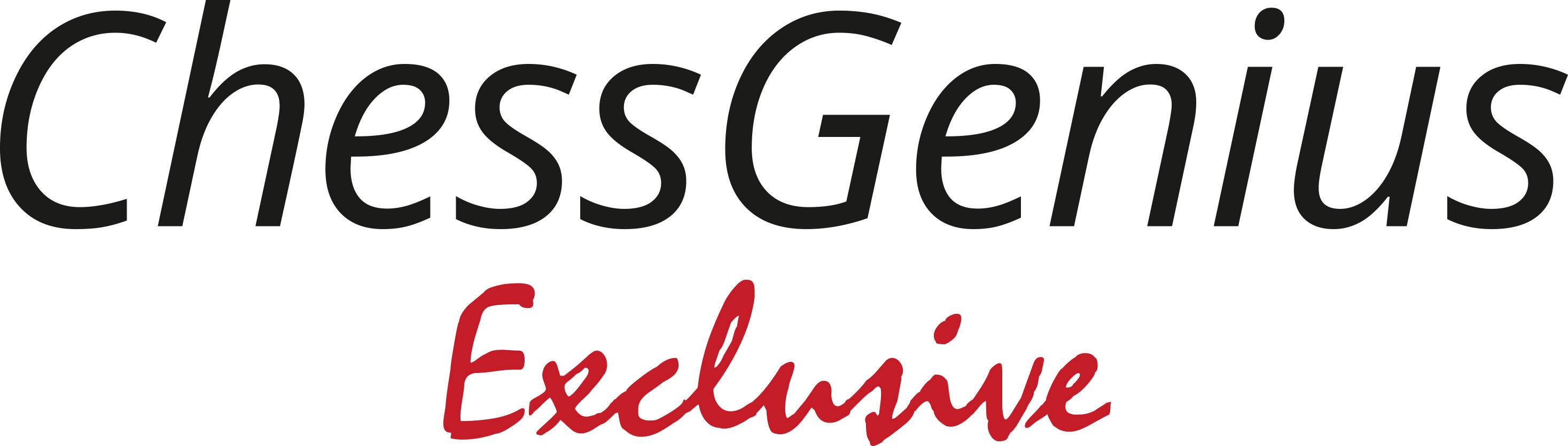 Logo 'ChessGenius Exclusive' en écriture noire et rouge.