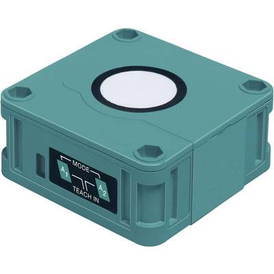 Un appareil électrique rectangulaire de couleur turquoise avec une surface blanche ronde en haut, portant les inscriptions 'MODE', 'TEACH IN', 'A1', 'A2' sur le côté.