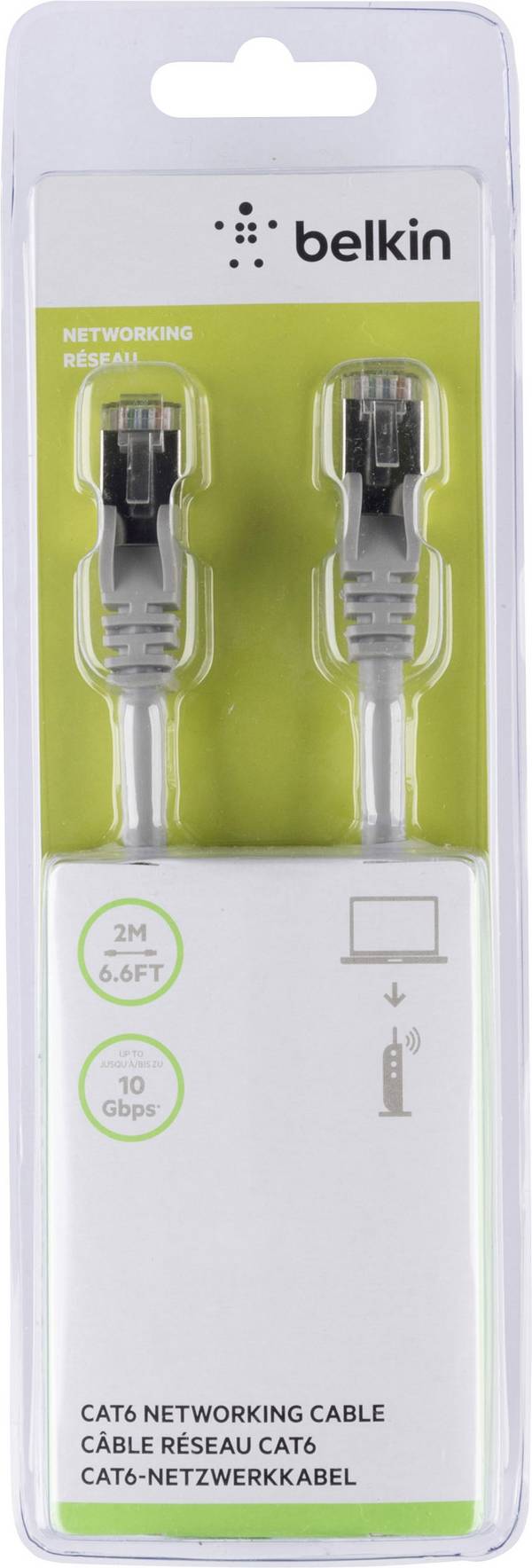 Belkin A3L981BT02M-H-S RJ45 Câble réseau, câble patch CAT 6 S/FTP 2.00 m gris avec cliquet d'encastrement 1 pc(s)