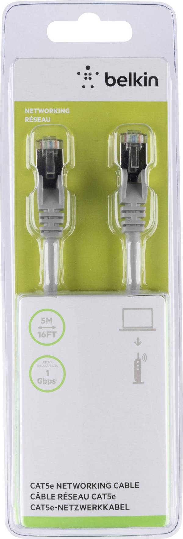 Belkin A3L793BT05M-H-S RJ45 Câble réseau, câble patch CAT 5e S/FTP 5.00 m gris avec cliquet d'encastrement 1 pc(s)