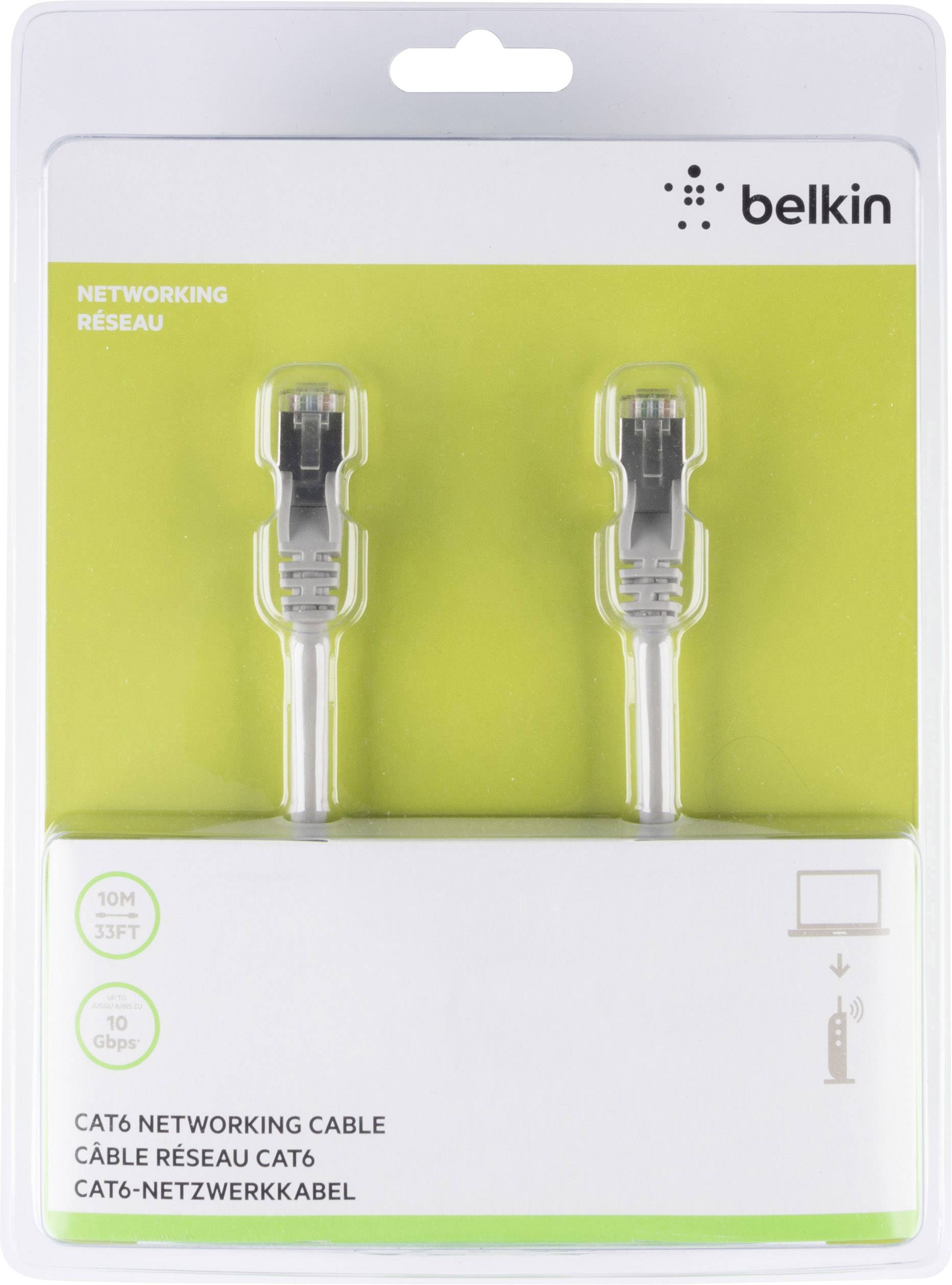 Belkin A3L981BT10M-H-S RJ45 Câble réseau, câble patch CAT 6 S/FTP 10.00 m gris avec cliquet d'encastrement 1 pc(s)-0