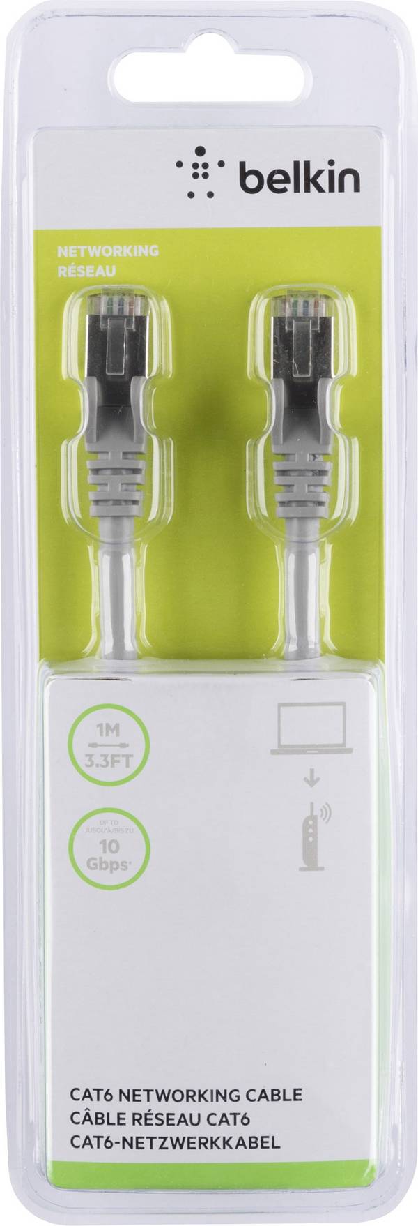 <br>  Belkin<br>  A3L981BT01M-H-S<br>  RJ45<br>  Câble réseau, câble patch<br>  CAT 6<br>  S/FTP<br>  1.00 m<br>  gris<br>  avec cliquet d'encastrement<br>  1 pc(s)<br>