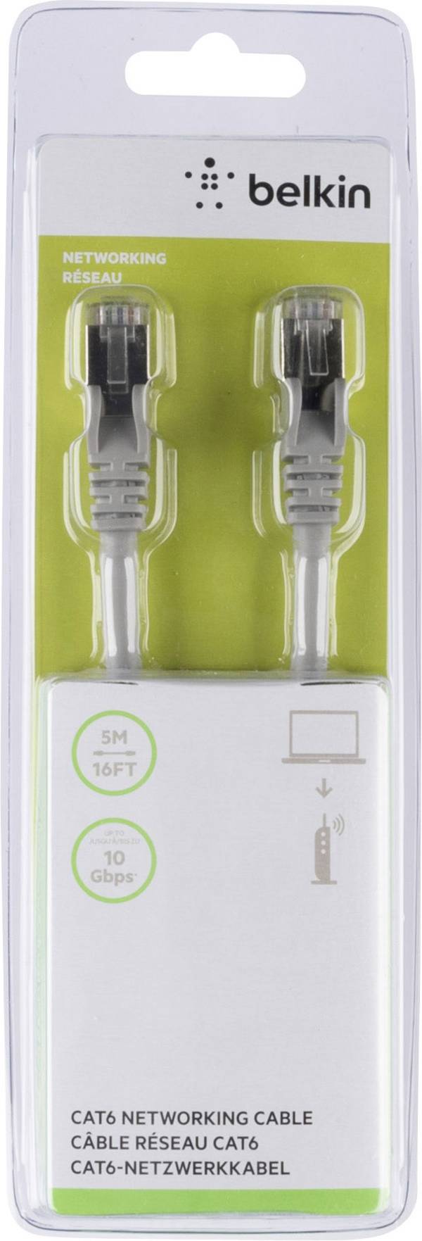 Belkin A3L981BT05M-H-S RJ45 Câble réseau, câble patch CAT 6 S/FTP 5.00 m gris avec cliquet d'encastrement 1 pc(s)