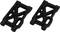 Deux pièces en plastique noir avec des découpes géométriques, probablement des composants d'un kit de modélisme ou d'un véhicule télécommandé.