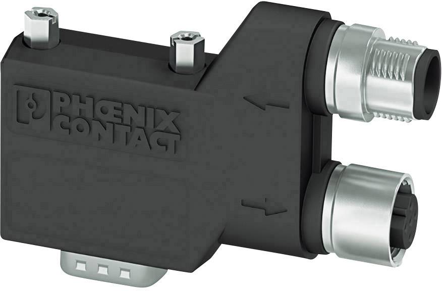 Un adaptateur électrique de Phoenix Contact avec deux bornes et un boîtier rectangulaire.