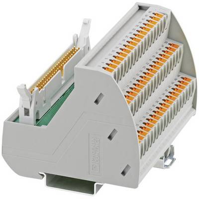 Un module de bornes en série modulaire gris à trois niveaux, avec des connexions numérotées et une fixation par clip latéral.
