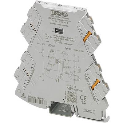 Amplificateur électronique de commutation de Phoenix Contact, modèle MCR-2-2NAM-2RO-PT. Conception compacte avec plusieurs connexions enfichables.