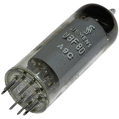Tube électronique de Siemens, modèle WBF80, de forme cylindrique avec plusieurs broches métalliques à l'extrémité inférieure.