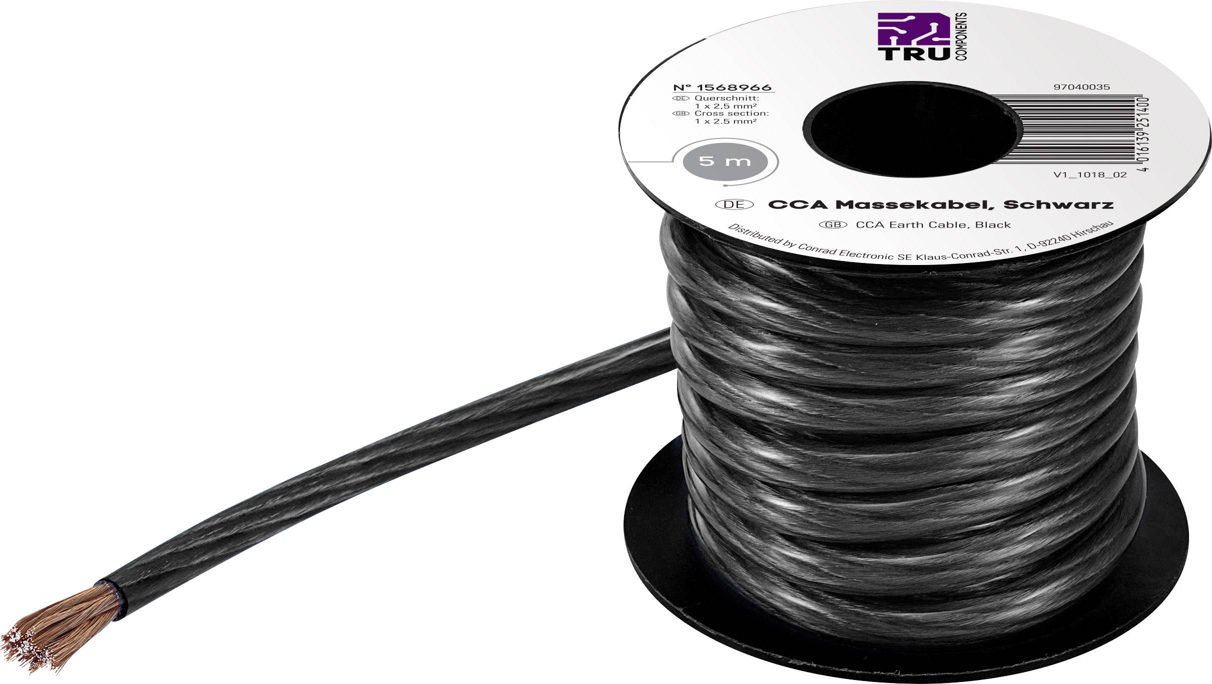 Câble de masse TRU COMPONENTS 93030c470 1568966 1 x 2.50 mm² noir 5 m