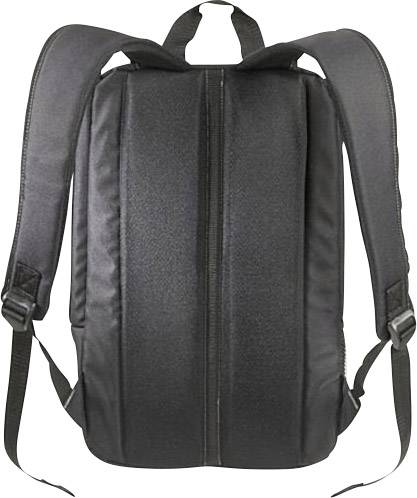 Un sac à dos noir, vu de dos, avec des bretelles rembourrées. Idéal pour les livres ou les ordinateurs portables du quotidien.