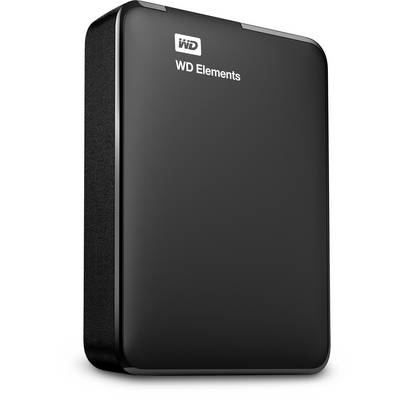 Un disque dur externe noir portant l'inscription « WD Elements ».