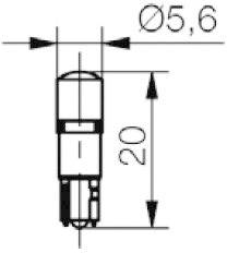Dessin technique d'un composant cylindrique avec les dimensions suivantes : diamètre 5,6 mm et hauteur 20 mm, des flèches et des lignes indiquent les dimensions.