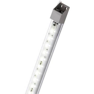 Une barre lumineuse LED étroite qui s'étend diagonalement du coin inférieur gauche vers le coin supérieur droit. Elle est intégrée dans un boîtier argenté.