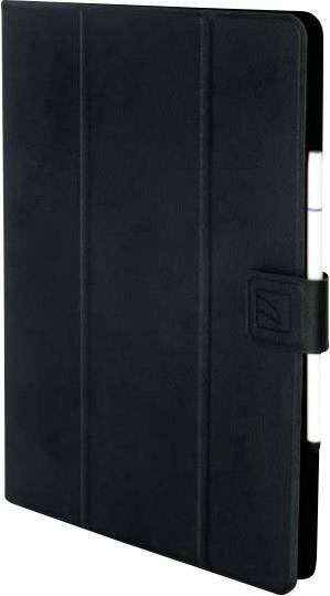 Étui noir pour tablette avec porte-stylo, fermé.