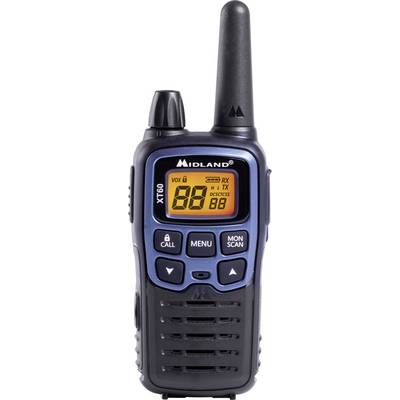 Appareil radio portable et maniable avec écran et touches de navigation de menu. Affiche les fréquences et réglages actuels.