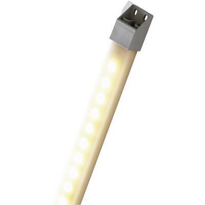 Lampe LED à lumière blanche chaude, socle rectangulaire argenté, adaptée aux installations d'éclairage indirect.