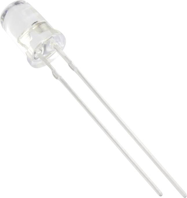 Une LED blanche avec deux bornes métalliques. Elle est souvent utilisée dans des circuits électroniques pour produire de la lumière.