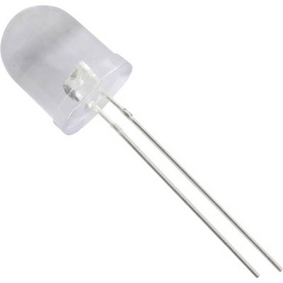 Une diode LED lumineuse avec un boîtier transparent, deux broches métalliques pour la connexion aux circuits électriques.
