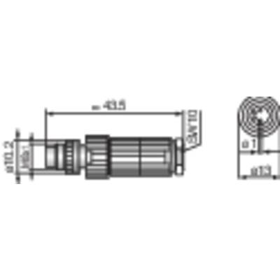 Dessin technique d'un composant cylindrique avec dimensions : longueur 45,5 mm, diamètre 10,2 mm. Vue de côté et vue de dessus.