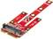 'Carte adaptateur M.2 NGFF SSD rouge avec différents trous de fixation pour diverses tailles de SSD et un connecteur principal.'