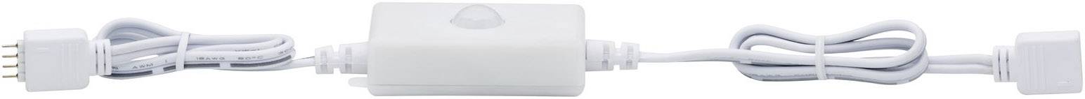 Un adaptateur électrique blanc avec des connexions enfichables aux deux extrémités, adapté pour raccorder des bandes LED.