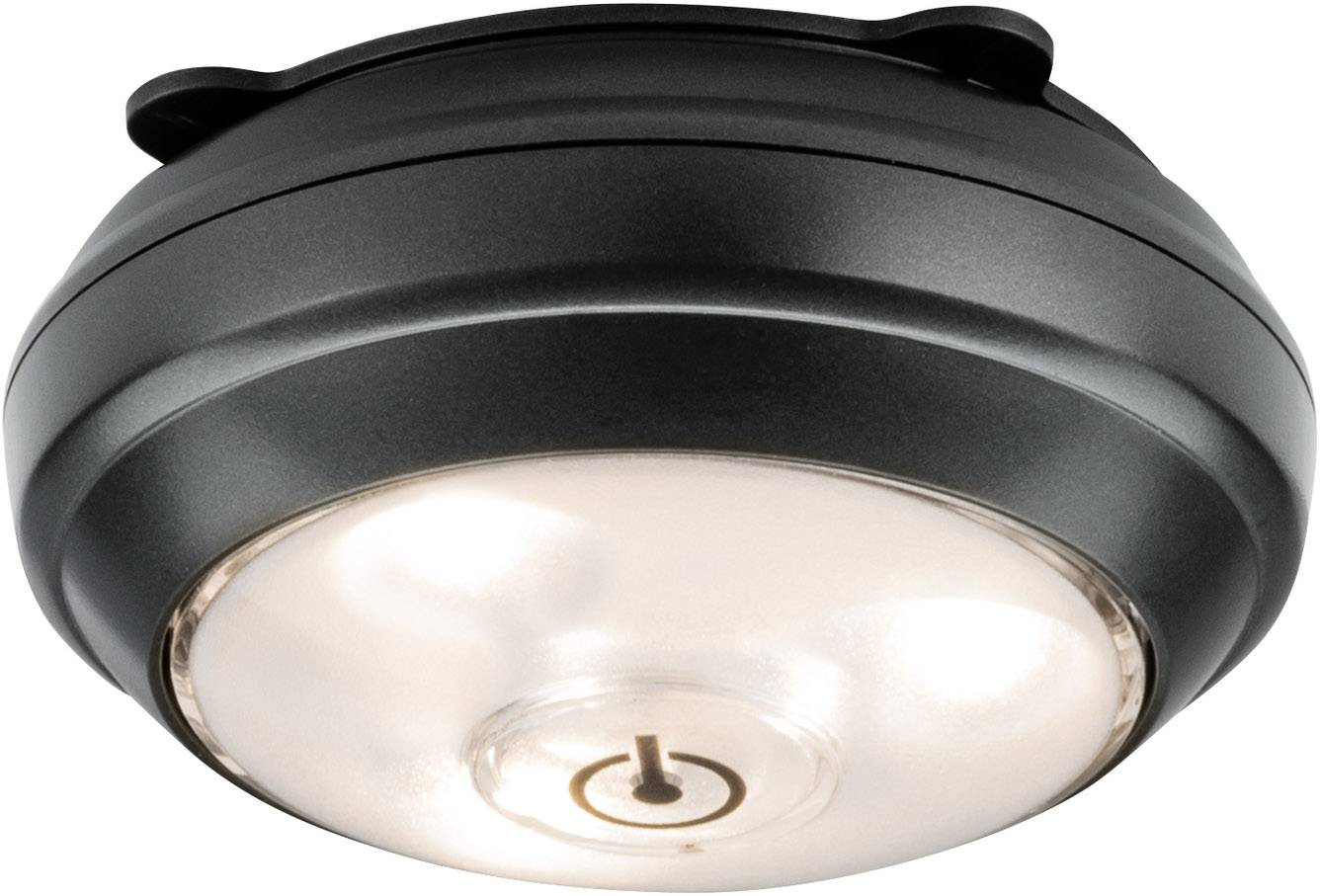 Plafonnier rond noir avec verre laiteux et interrupteur central marche/arrêt, adapté à l'éclairage des espaces intérieurs.