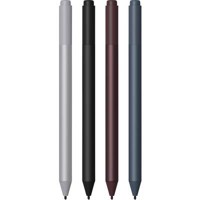 Quatre stylos dans les couleurs gris, noir, brun-rouge et bleu sont alignés côte à côte.