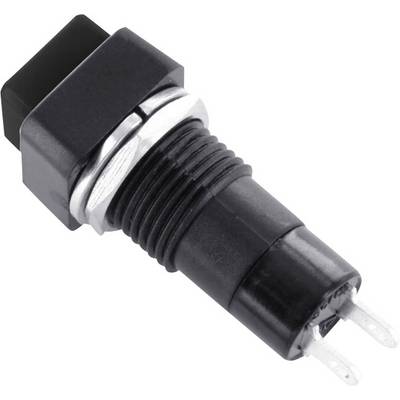 Interrupteur à bouton-poussoir noir avec deux broches métalliques. Adapté pour les applications électroniques.