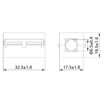 Dessin technique d'un composant avec dimensions : Largeur 32,5±1,0 mm, Profondeur 17,5±1,0 mm, Diamètre de perçage Ø6,5±0,4 mm, Hauteur totale 19,5±1,0 mm.