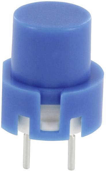 Un bouton-poussoir bleu cylindrique avec deux broches métalliques pour la connexion électrique.