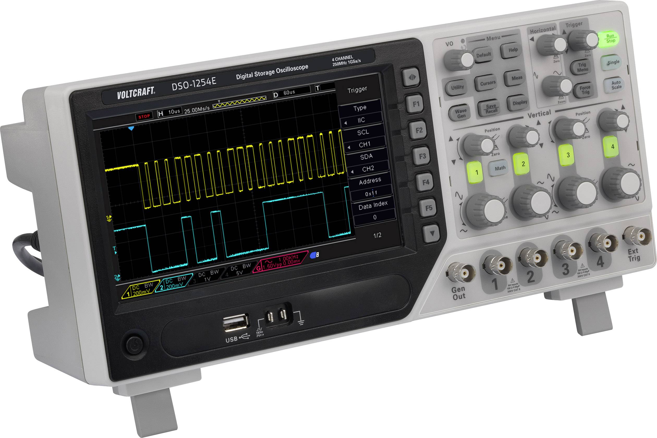 Oscilloscope numérique VOLTCRAFT DSO1254F DSO1254F 250 MHz 4 canaux 1