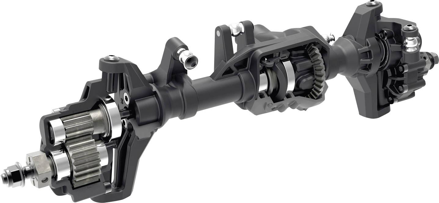 Un composant mécanique, probablement un axe, avec des engrenages et des fixations, visible de côté. Adapté aux applications techniques.