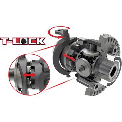 La coupe montre un mécanisme avec un focus sur le 'T-Lock'. Des flèches illustrent le sens de rotation et le mouvement des pièces.