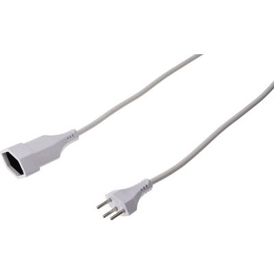 Un câble de rallonge gris avec une prise femelle et une prise mâle, représenté sur un fond blanc.