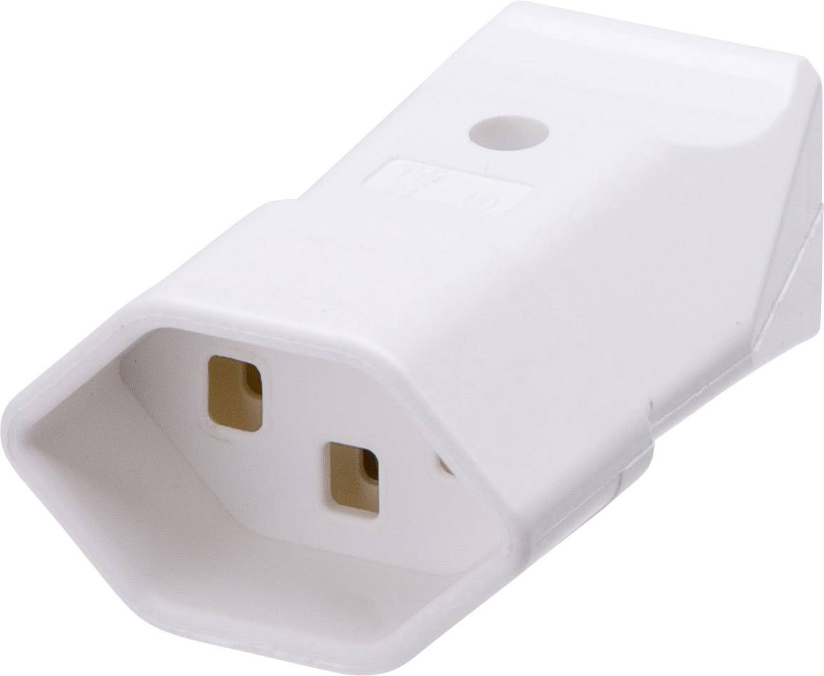 Un connecteur électrique blanc à deux trous, typiquement utilisé pour les branchements électriques dans les appareils.