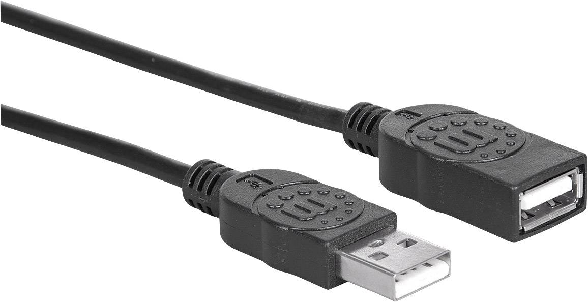 Un câble d'extension USB noir avec une connectique mâle et femelle, adapté pour connecter et rallonger des périphériques USB.